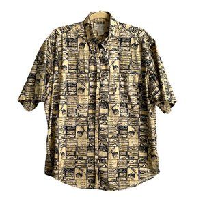 Crossings Mens L Casual Short Sleeve Button Down Shirt Fish Design Rn 37763
